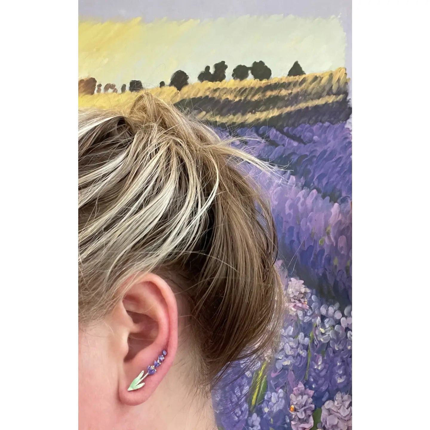 Lavender Ear Climber Earring Set Handcrafted Glass, Silver