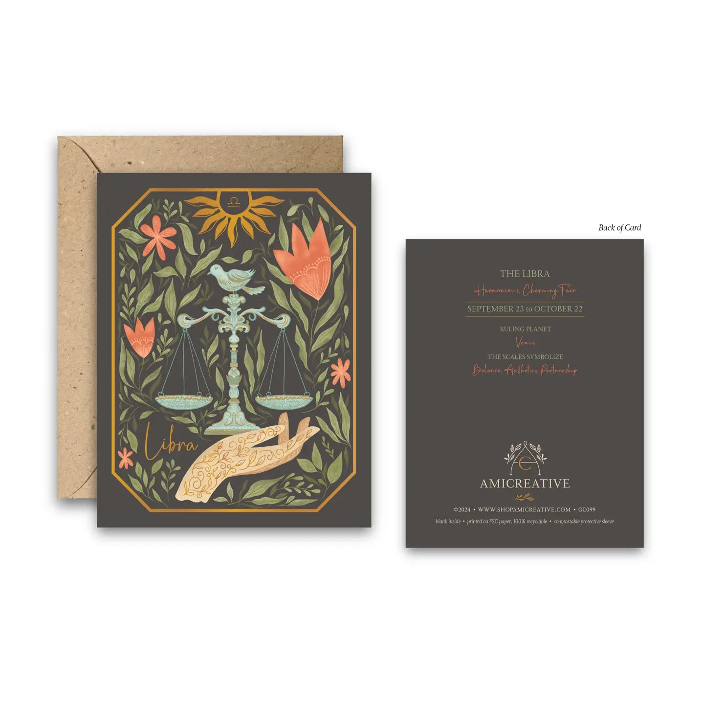 The Libra Zodiac Garden Gold Foil Greeting Card