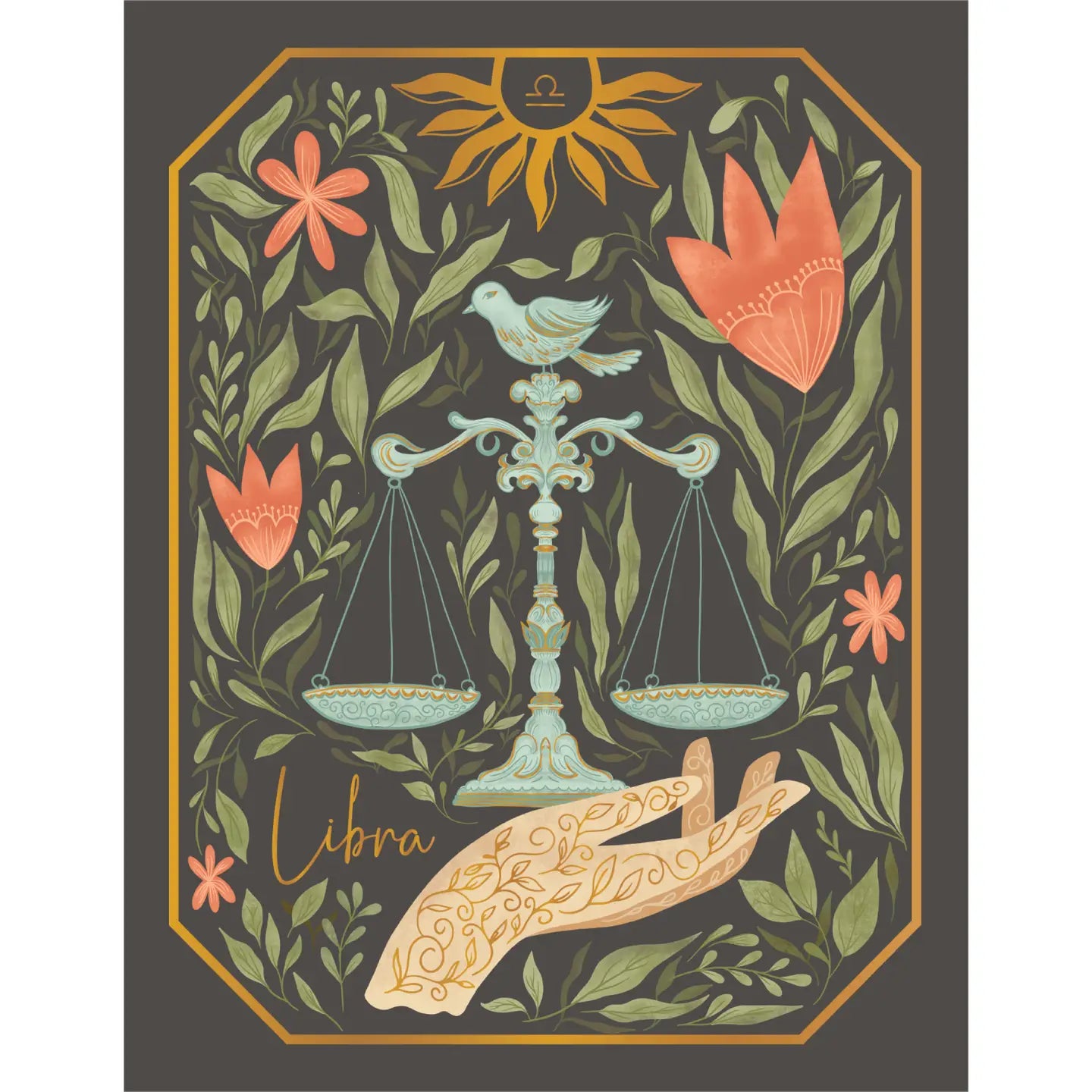 The Libra Zodiac Garden Gold Foil Greeting Card