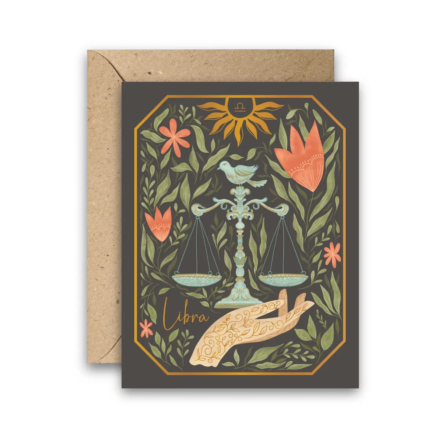 The Libra Zodiac Garden Gold Foil Greeting Card