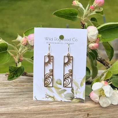 Ocean Breeze Brass Earrings. Wave Earrings, Sun Earrings.