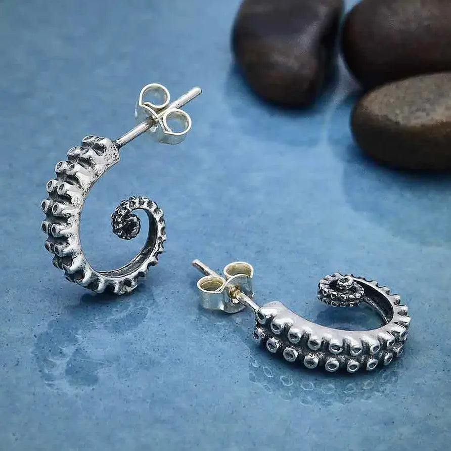 Octopus Tentacle Post Hoop Earrings