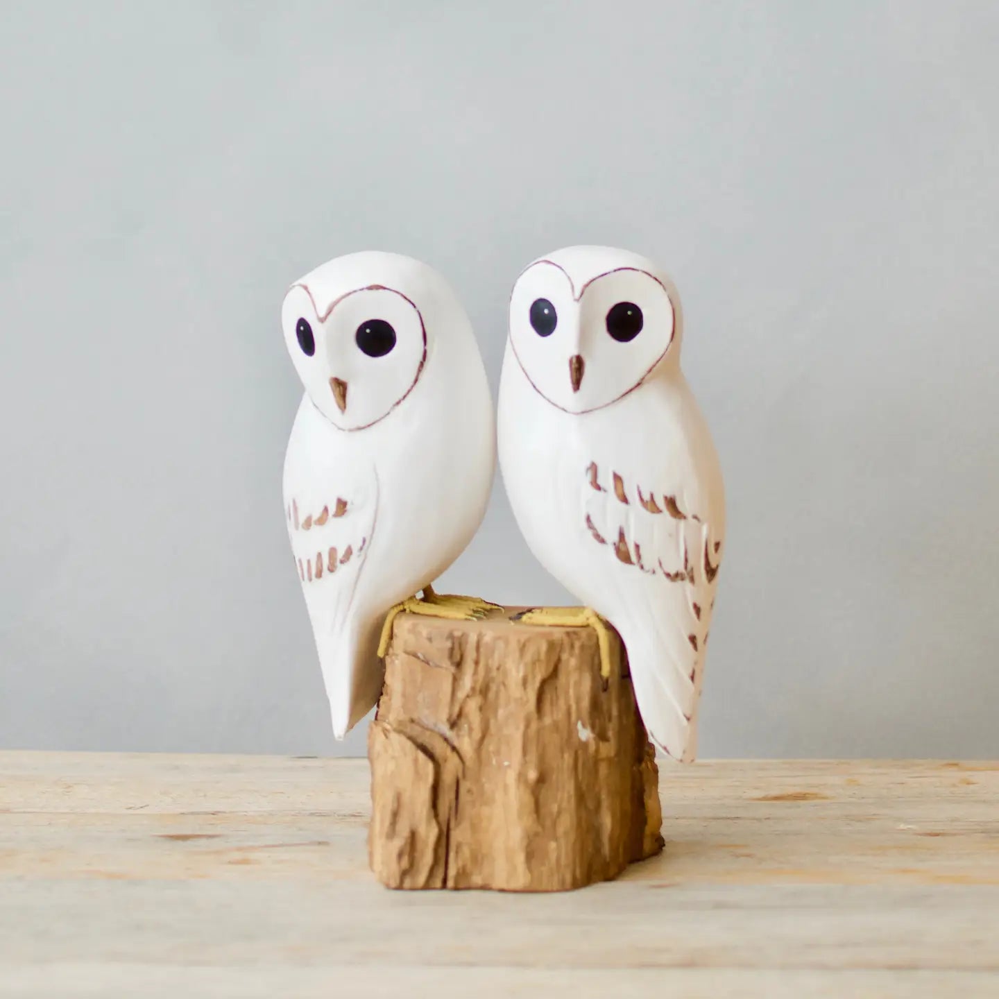 Owl - Barn- Baby Pair-13"H -Carved Wooden Ornament