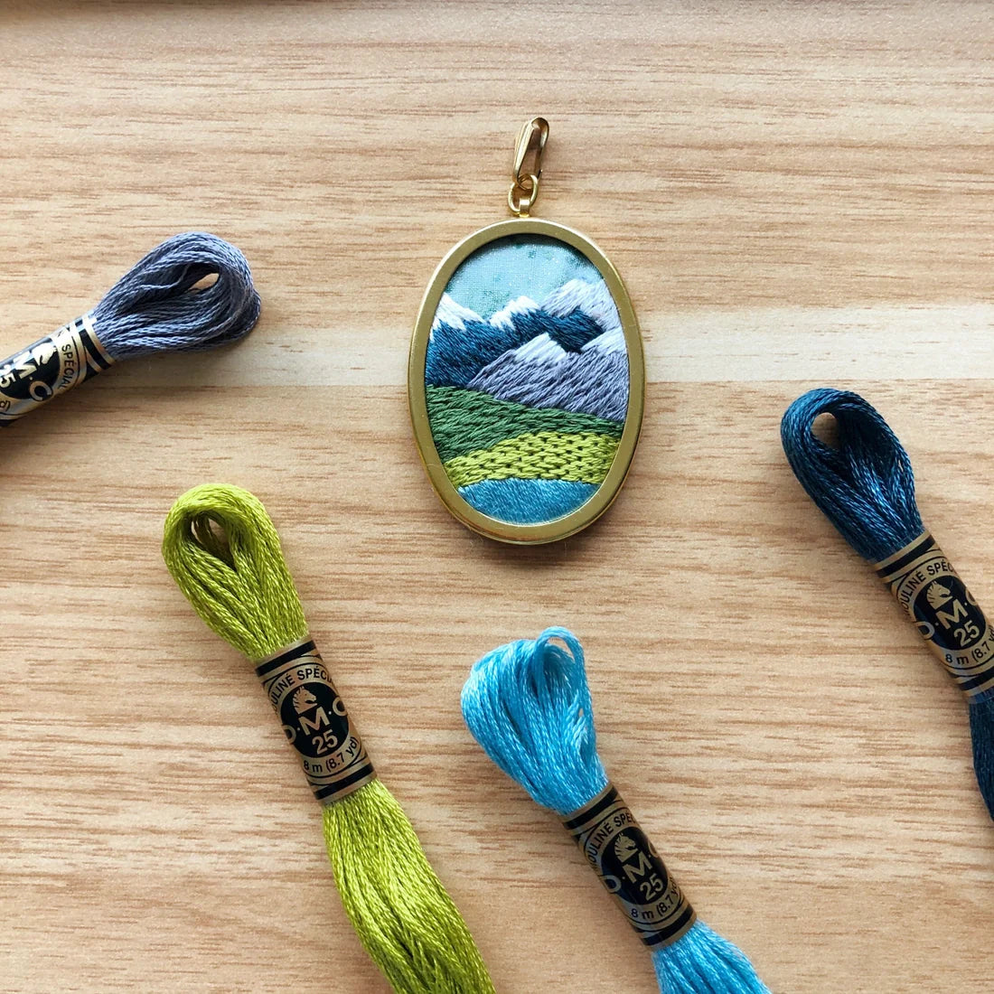 PNW Mountain Landscape Pendant- DIY Beginner Embroidery Craft Kit
