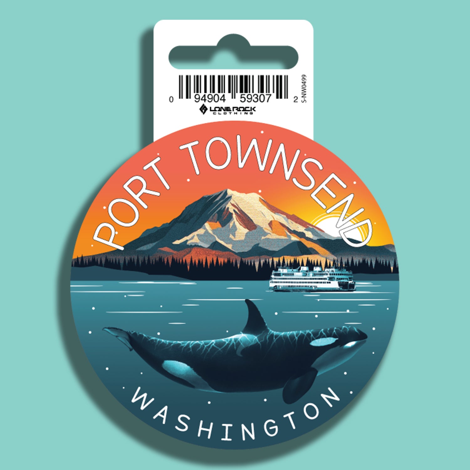 Port Townsend Orca and Mountain Sticker