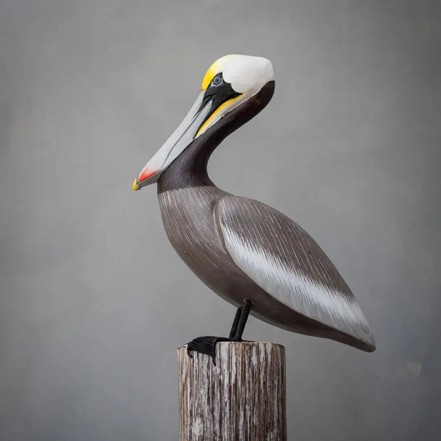 Pelican - Brown On Post - 17"H - Hand Carved Ornament