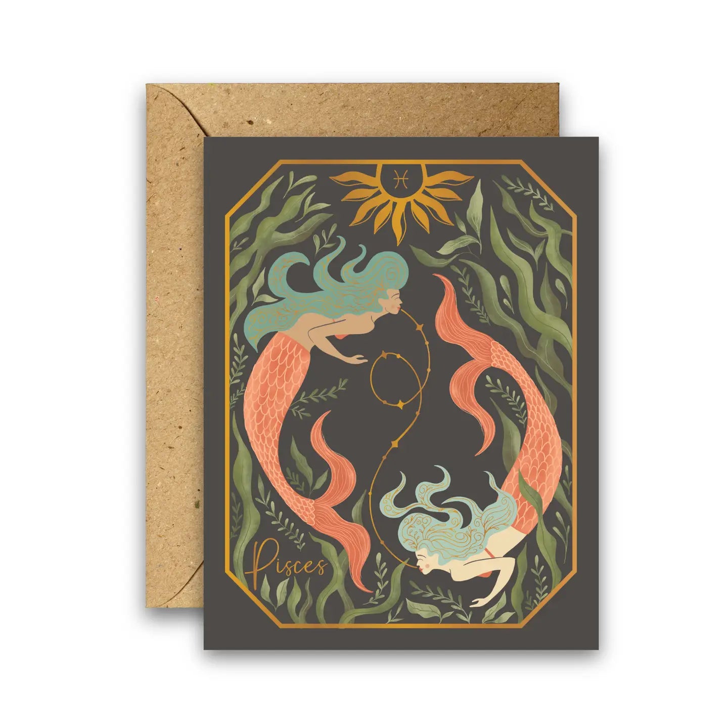 The Pisces Zodiac Garden Gold Foil Greeting Card