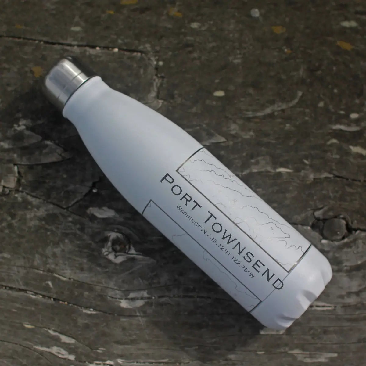 Port Townsend Wa Map Insulated Bottle in Matte White