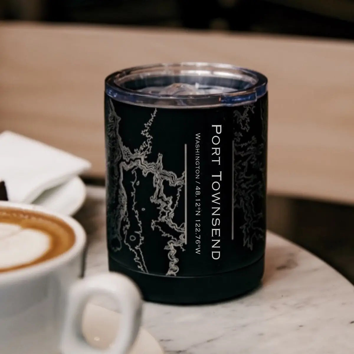 Port Townsend Wa Map Insulated Cup in Matte Black