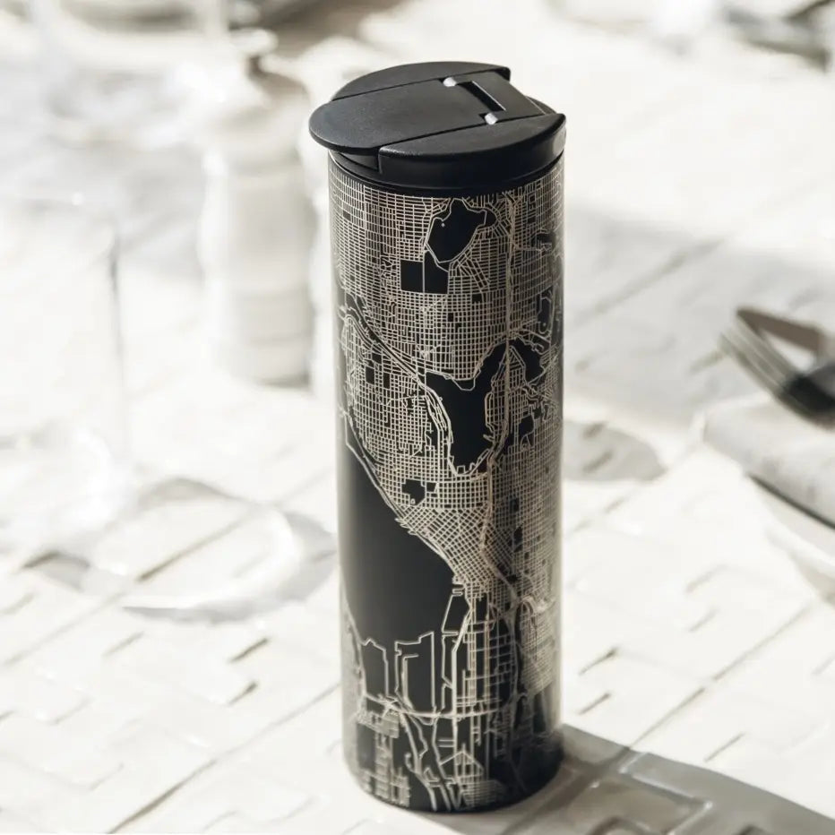 Port Townsend Wa Map Tumbler in Matte Black