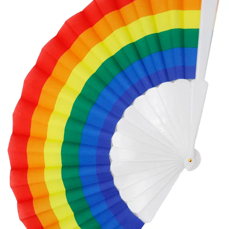 Rainbow Pride White Frame Hand-Held Folding Fan