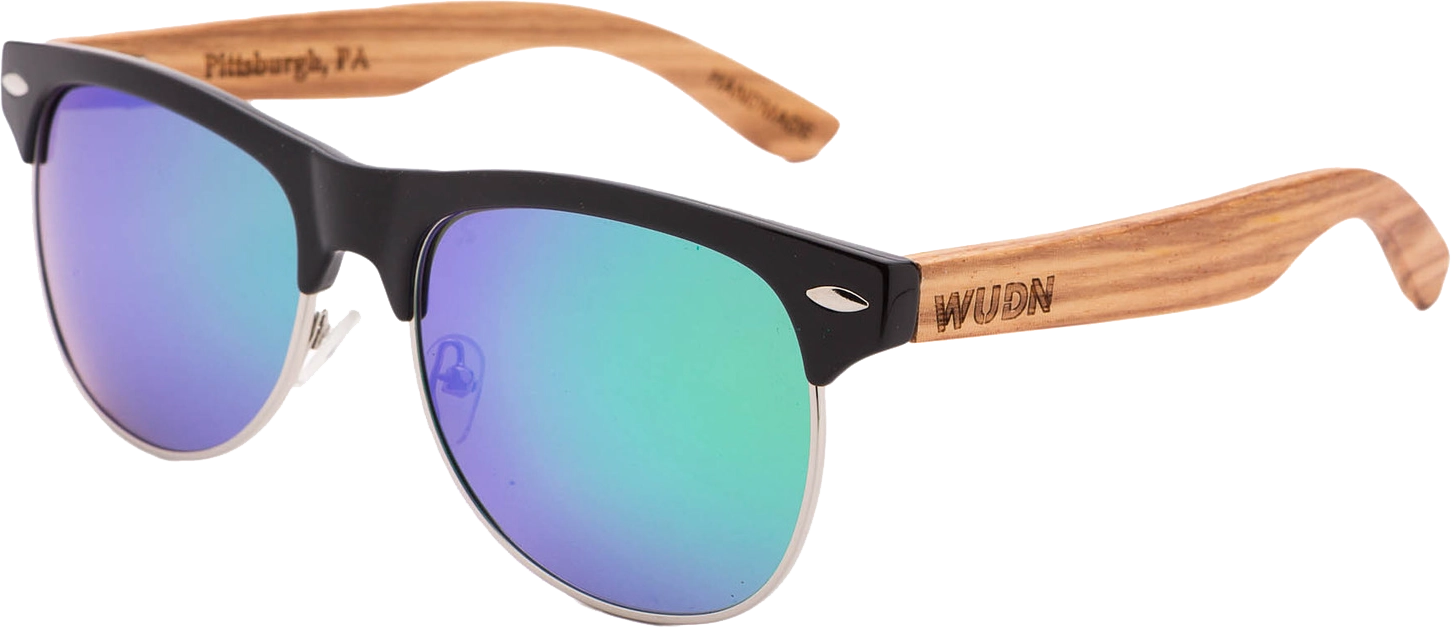 Real Zebra Wood Browline Style RetroShade Sunglasses by WUDN