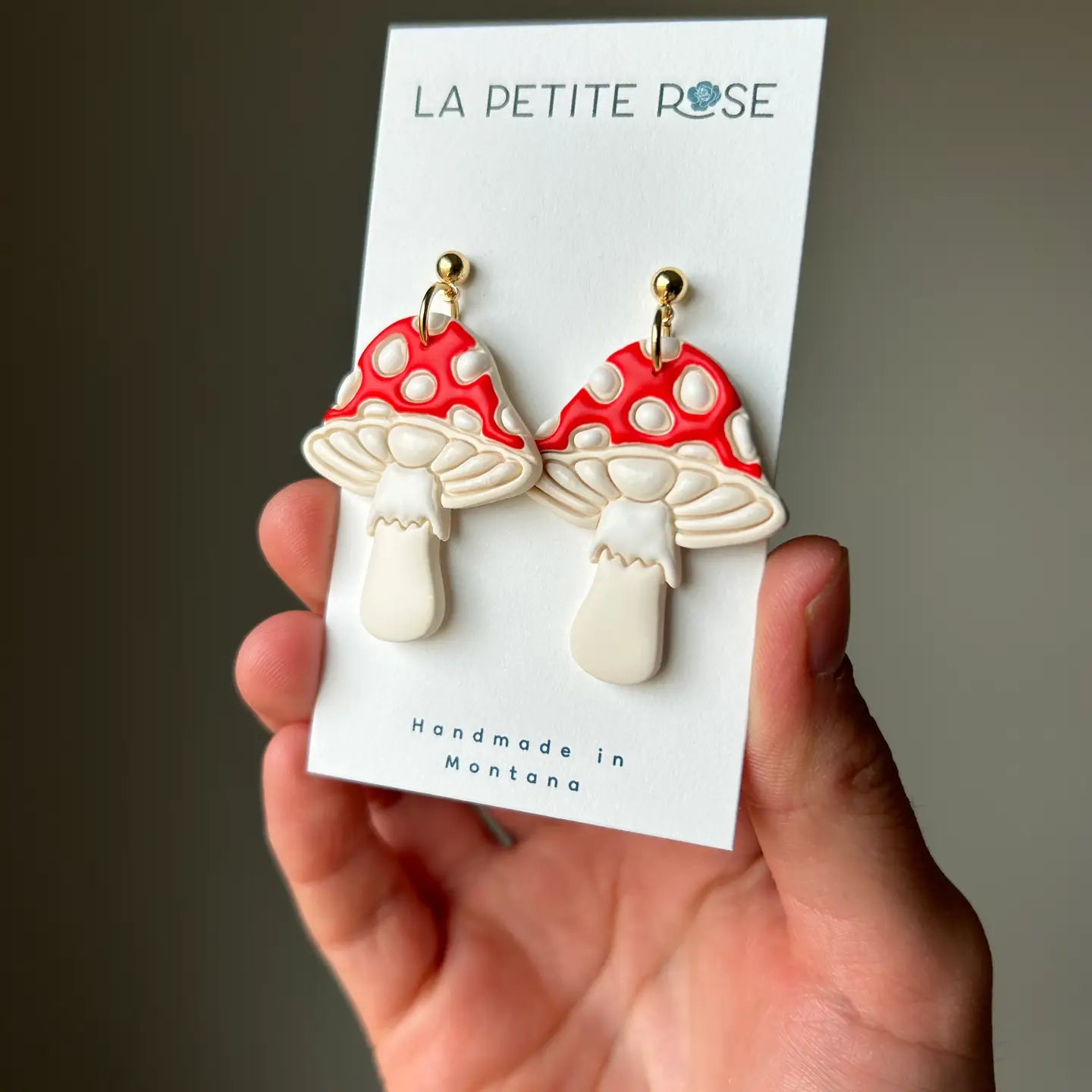 Red Mushroom Earrings, Spring Nature Dangles