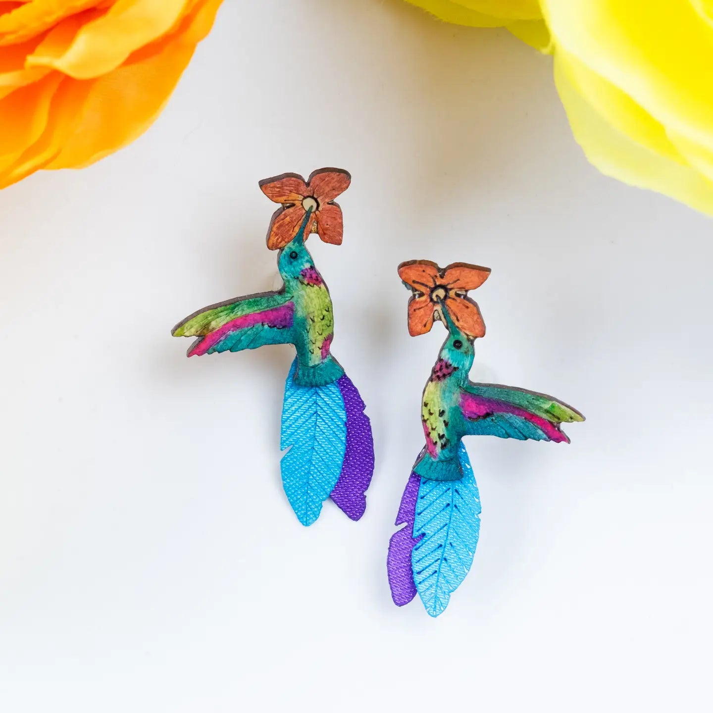 Hummingbird Earrings - Ruby-Throated Sm