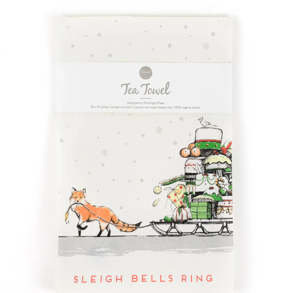 Fox with Sleigh Holiday Tea Towel