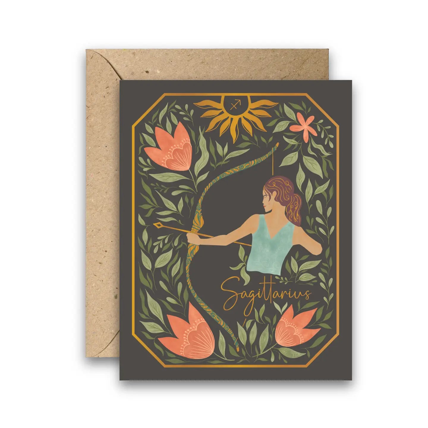 The Sagittarius Zodiac Garden Gold Foil Greeting Card