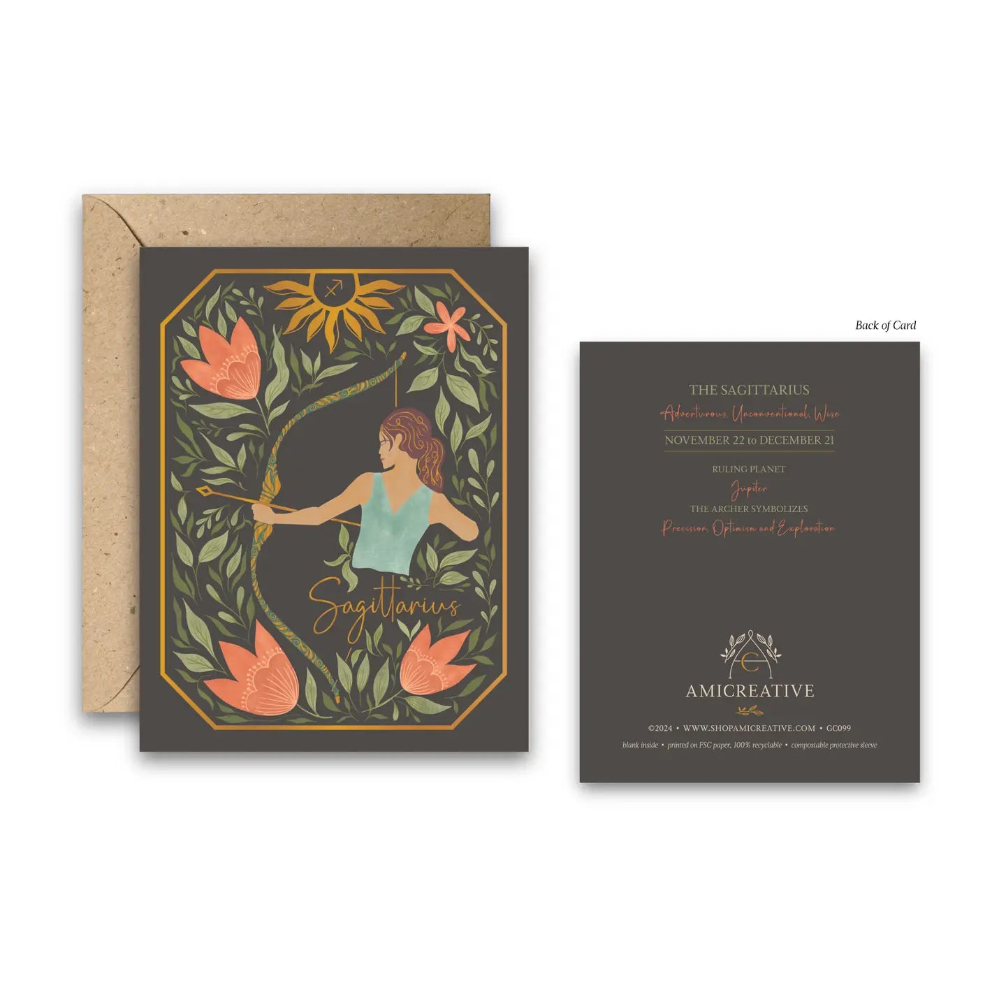 The Sagittarius Zodiac Garden Gold Foil Greeting Card