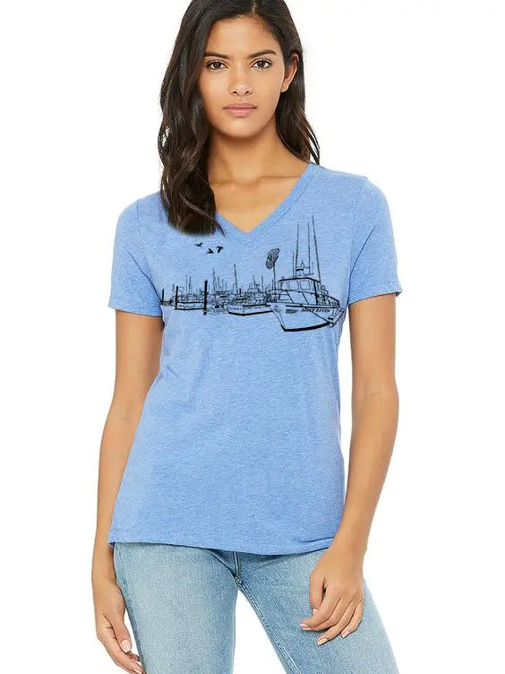 Salty Port Tri Blend Blue Women's Tee Shirt, Ladies T-Shirt