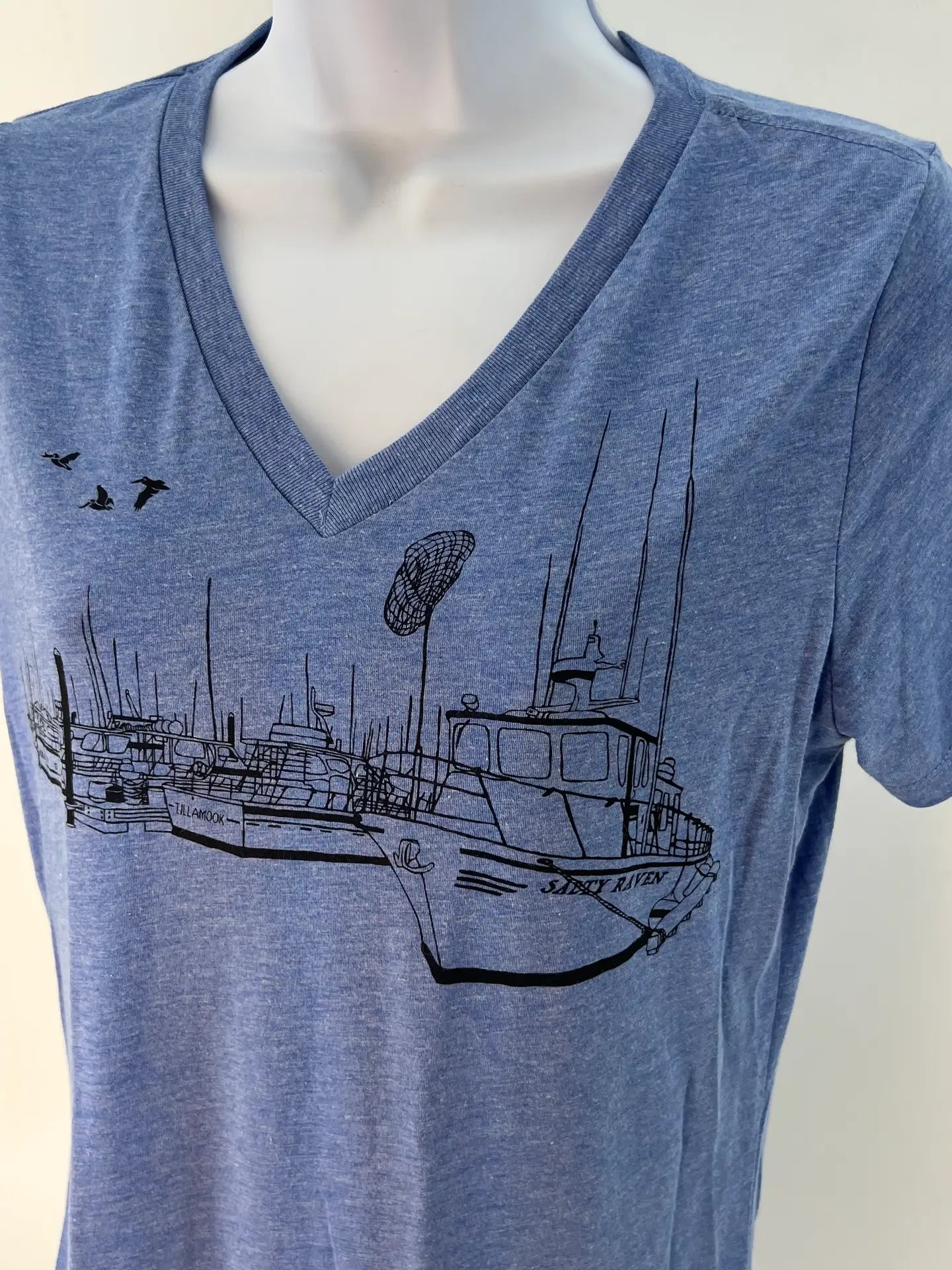 Salty Port Tri Blend Blue Women's Tee Shirt, Ladies T-Shirt