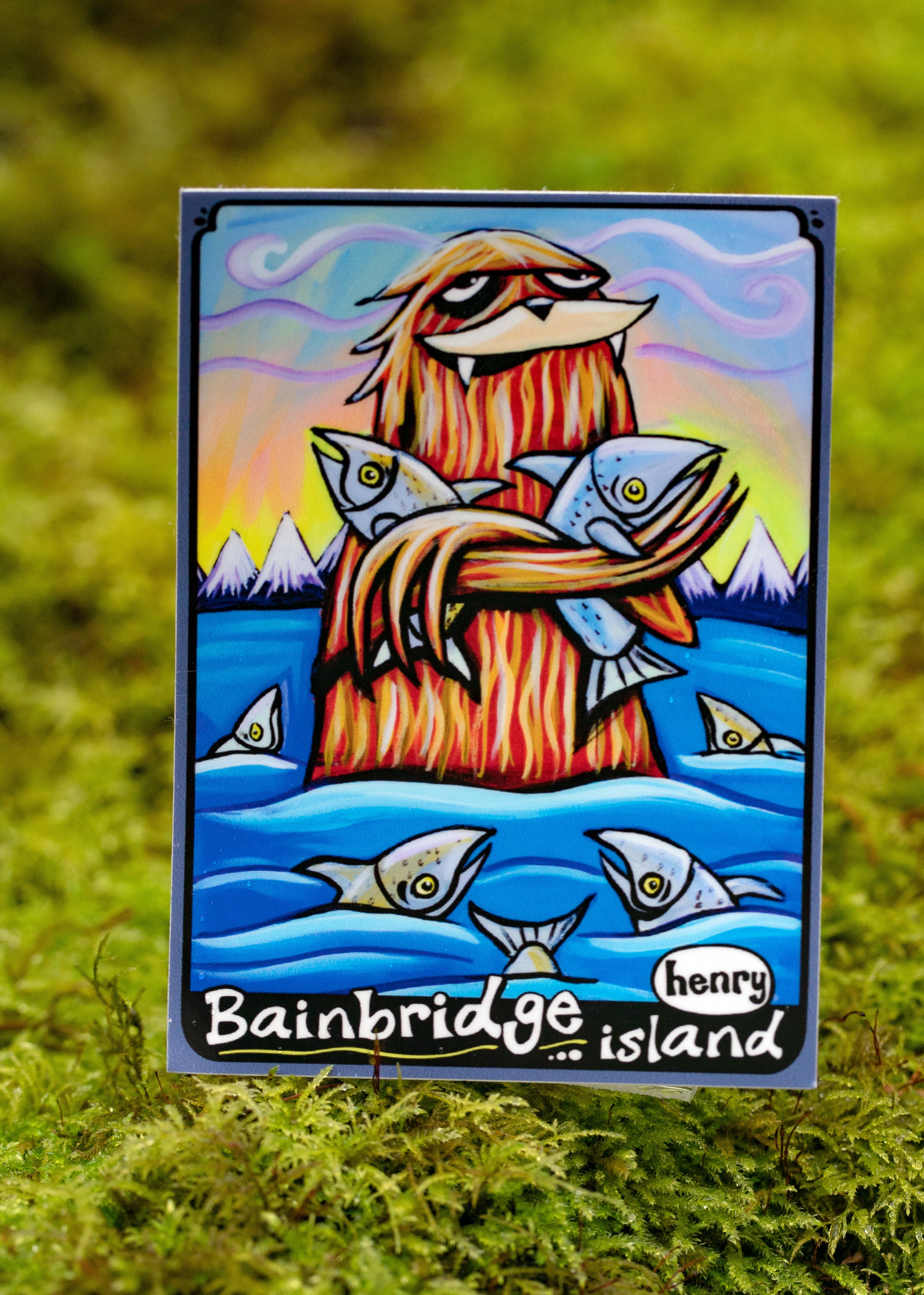 Sasquatch Hugging Salmon Sticker