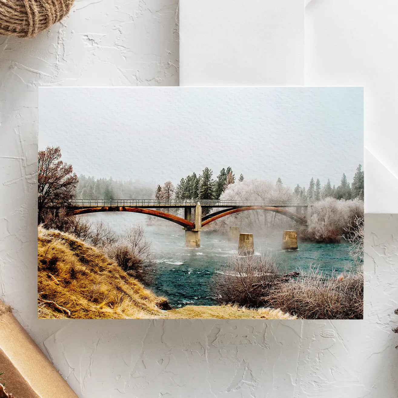 Pnw Scenic Holiday Greeting Card - Winter Bridge