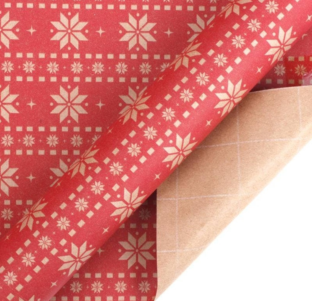 Red Natural Kraft Knit Wrapping Paper Roll