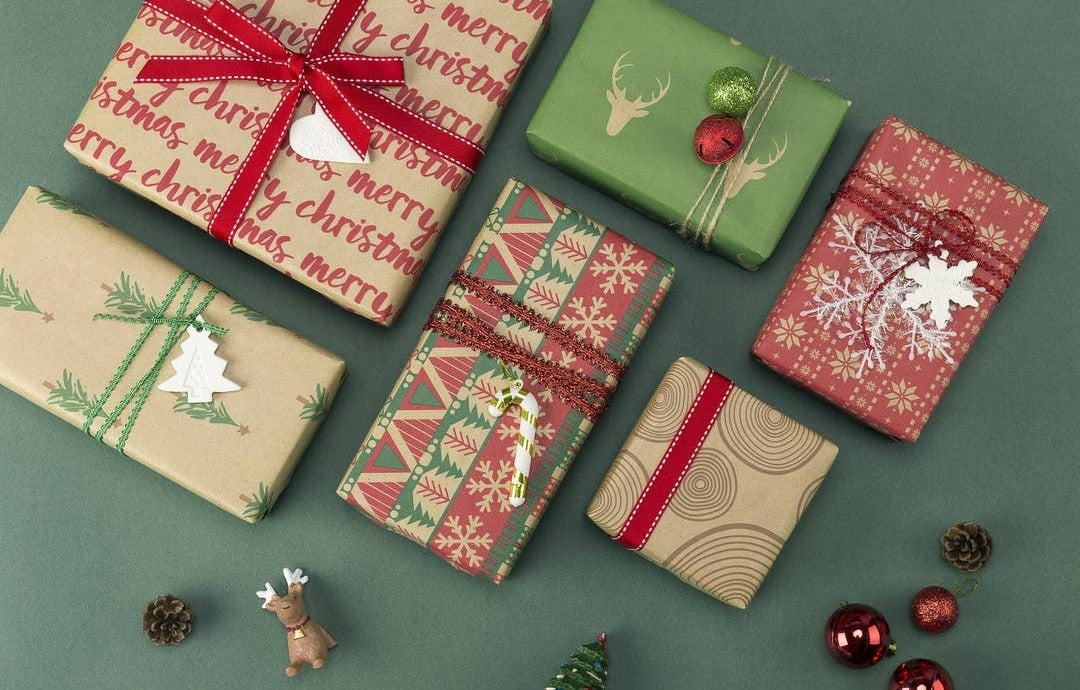 Red Natural Kraft Knit Wrapping Paper Roll