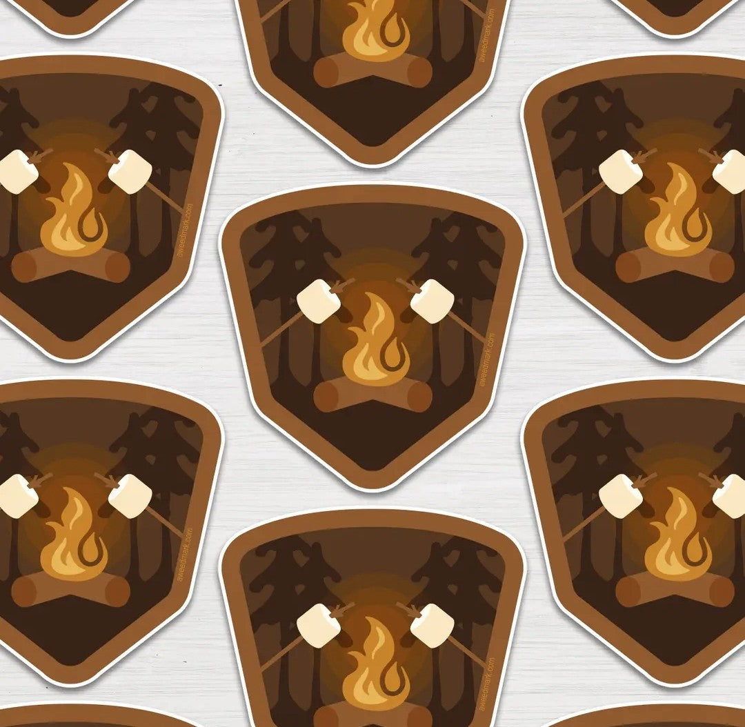 Campfire Marshmallow Roasting Retro Sticker