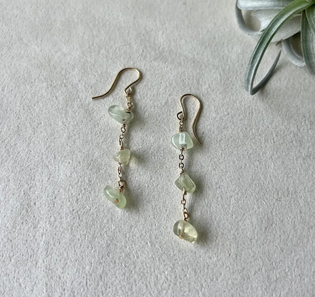 Green Dangle and Drop Prehnite Chain Earrings