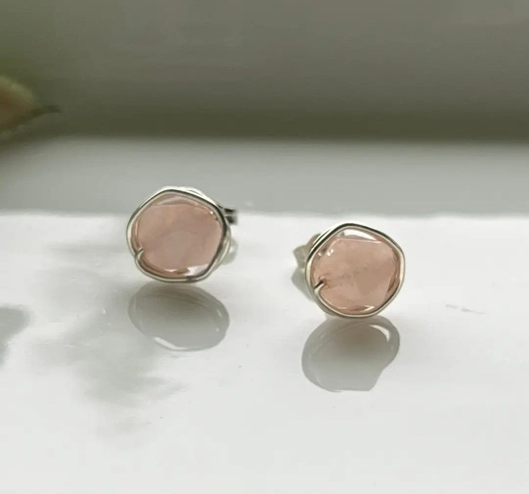 Pink Stone Morganite 14K Gold  Stud Earrings