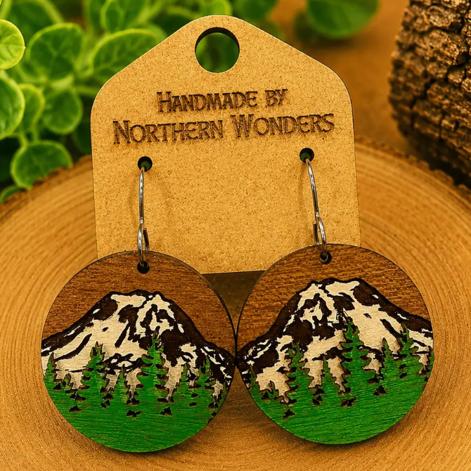 Mt. Rainier Wood Earring