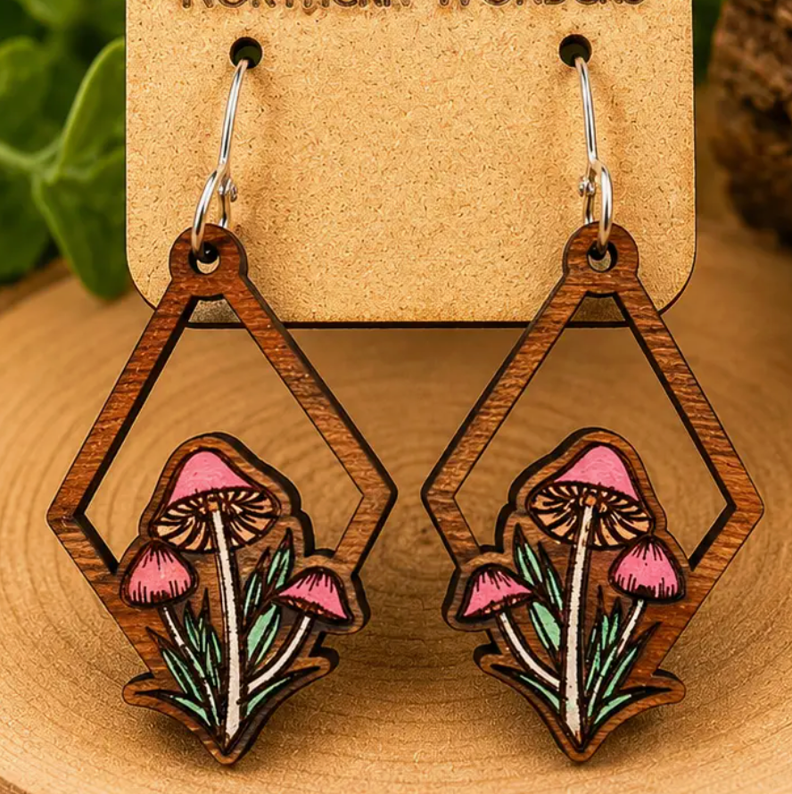 Mushroom Wood Earrings