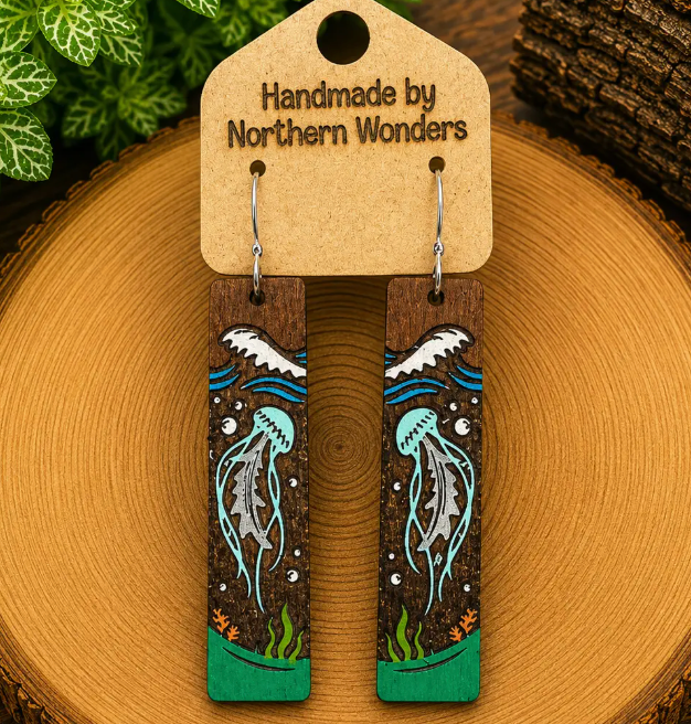 Jellyfish Wood Earrings