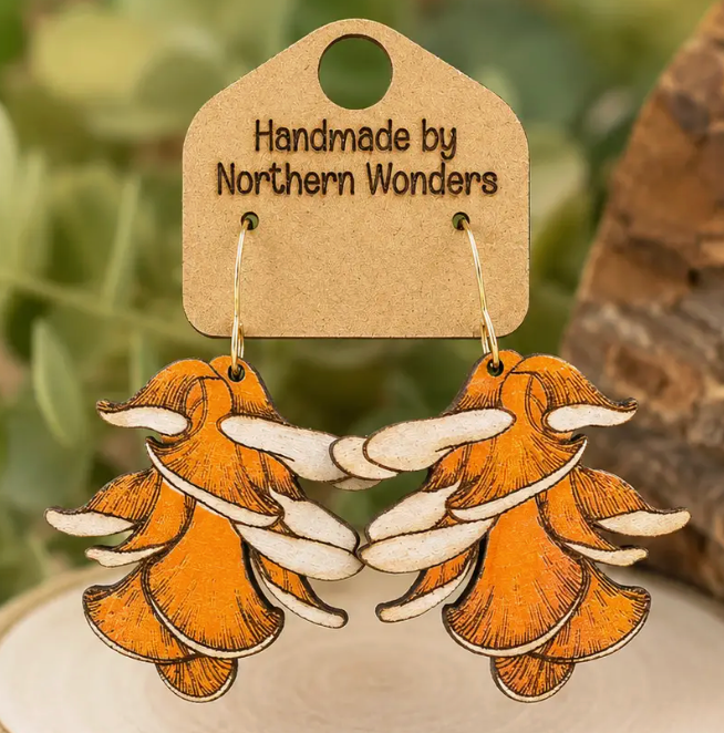Mushroom Wood Earring Orange