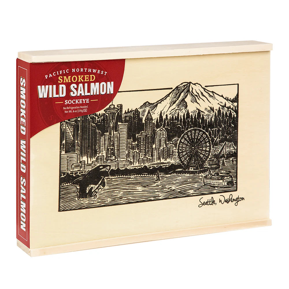 Seattle Skyline Traditional Wood Keepsake Box Smoked Sockeye