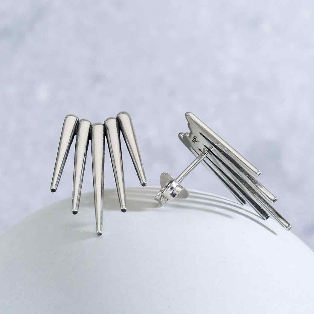 Large Five Spike Post Sterling Silver Earrings