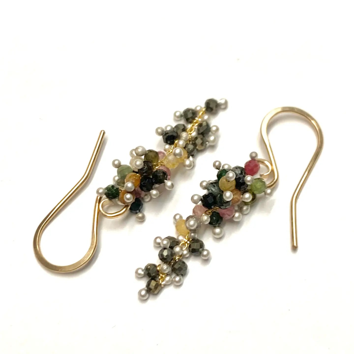 Small Tourmaline and Pyrite Wisteria Earrings