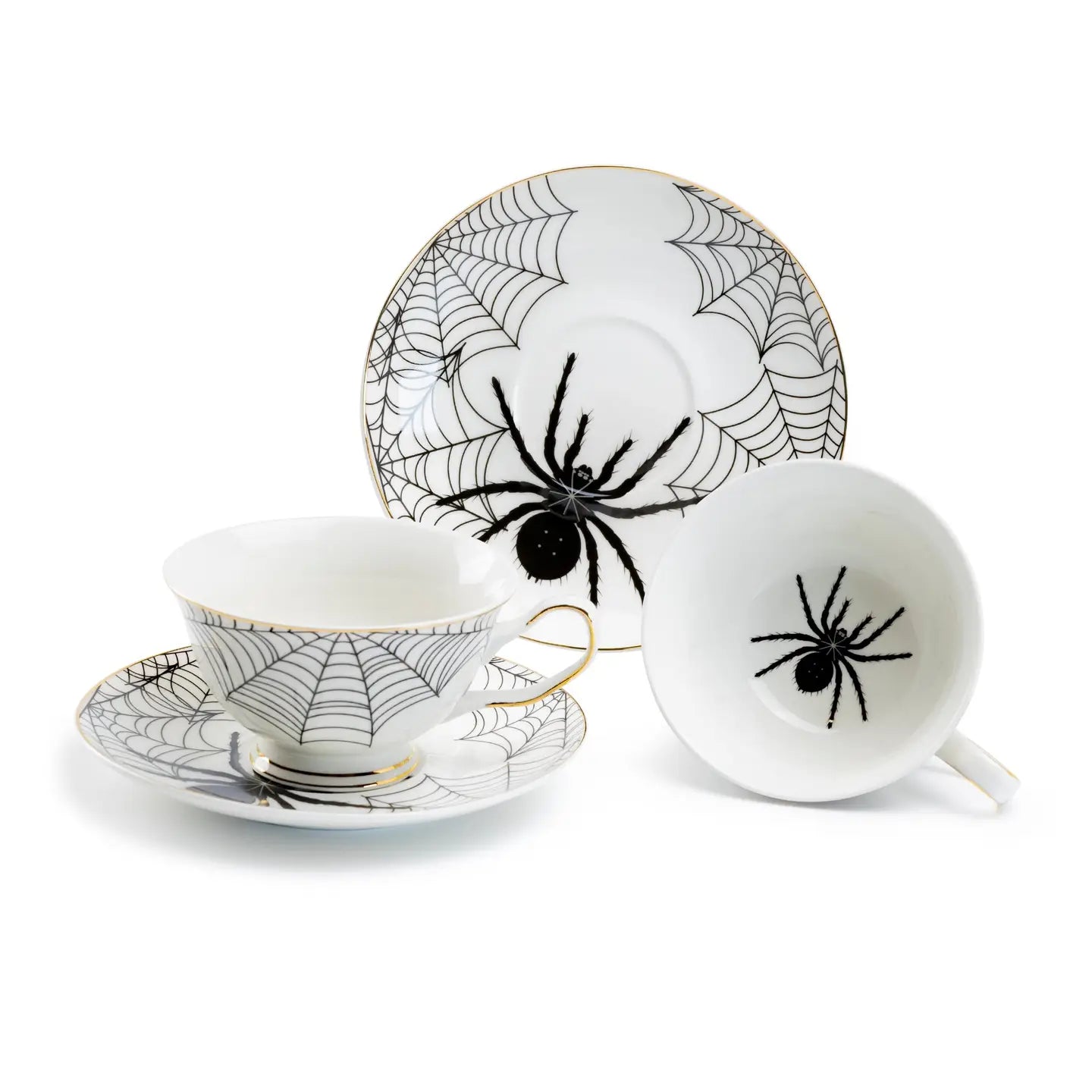 Spider -White / Gold 7oz Tea Cup and Saucer