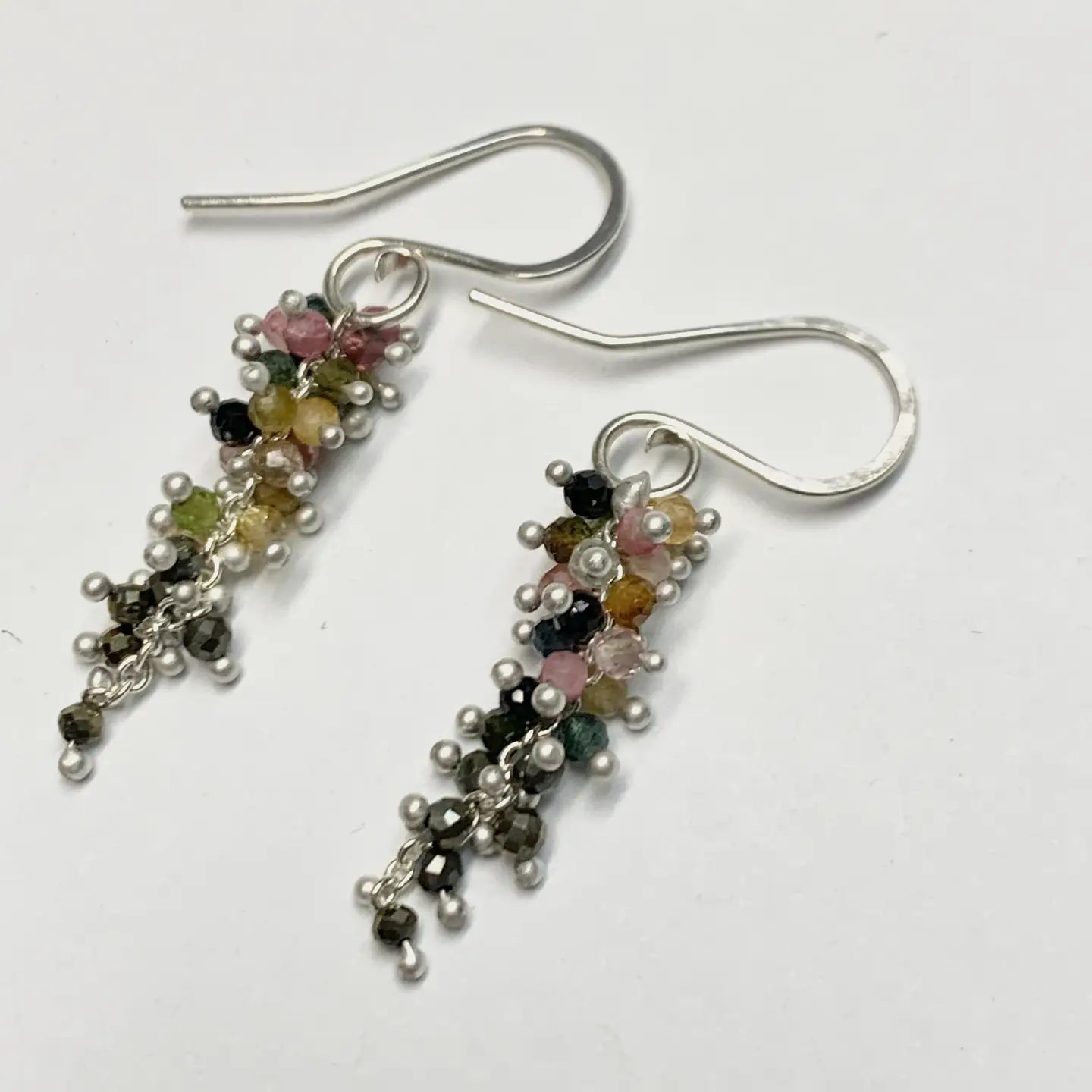 Small Tourmaline and Pyrite Wisteria Earrings