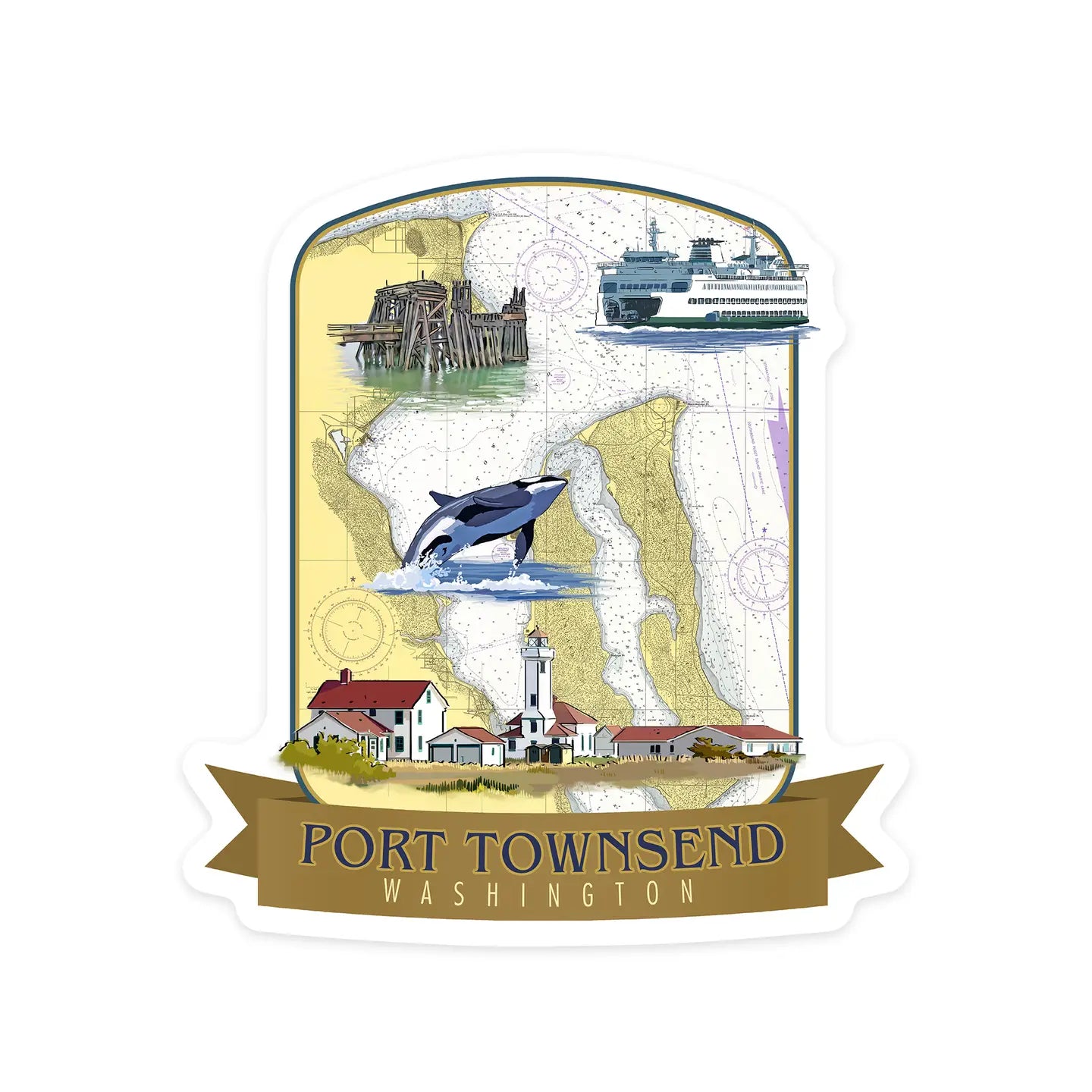 Port Townsend, Washington Nautical Chart Sticker