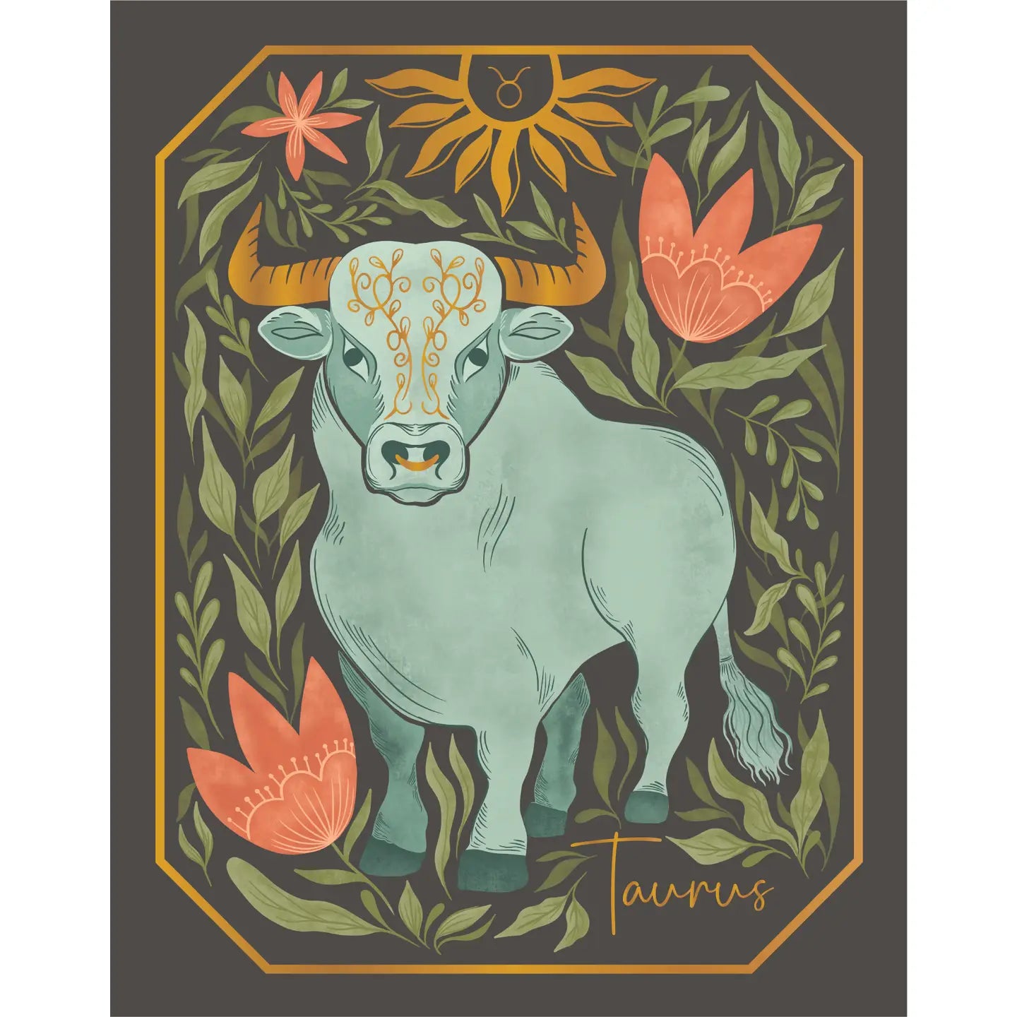 The Taurus Zodiac Garden Gold Foil Greeting Card