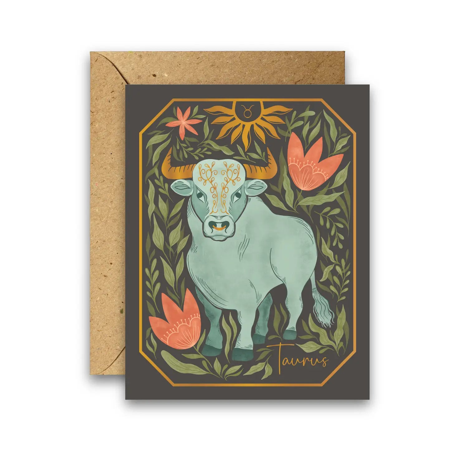 The Taurus Zodiac Garden Gold Foil Greeting Card