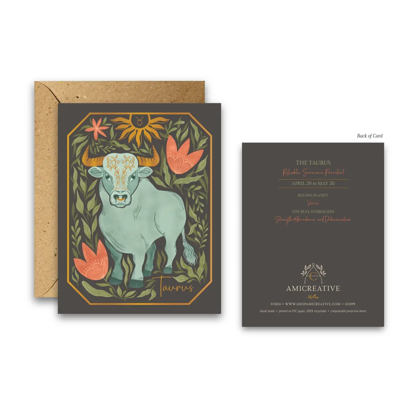 The Taurus Zodiac Garden Gold Foil Greeting Card