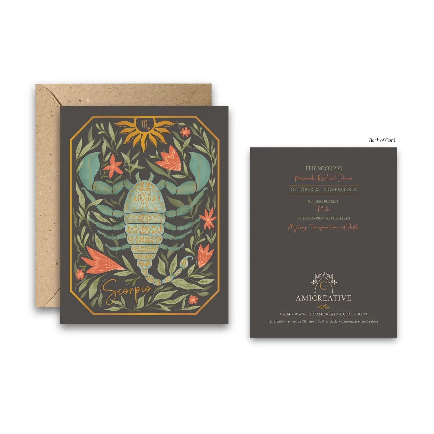 The Scorpio Zodiac Garden Gold Foil Greeting Card