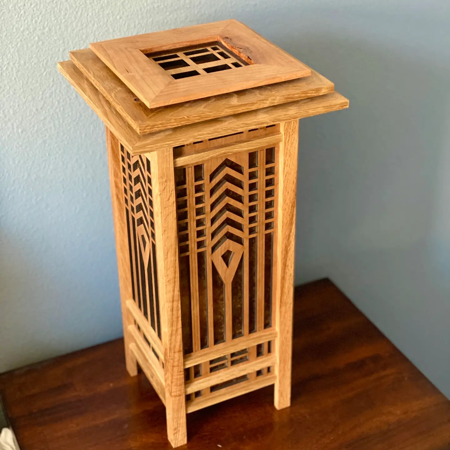 Tree of Life Table Lamp - Oak and Cherry Wood - Large