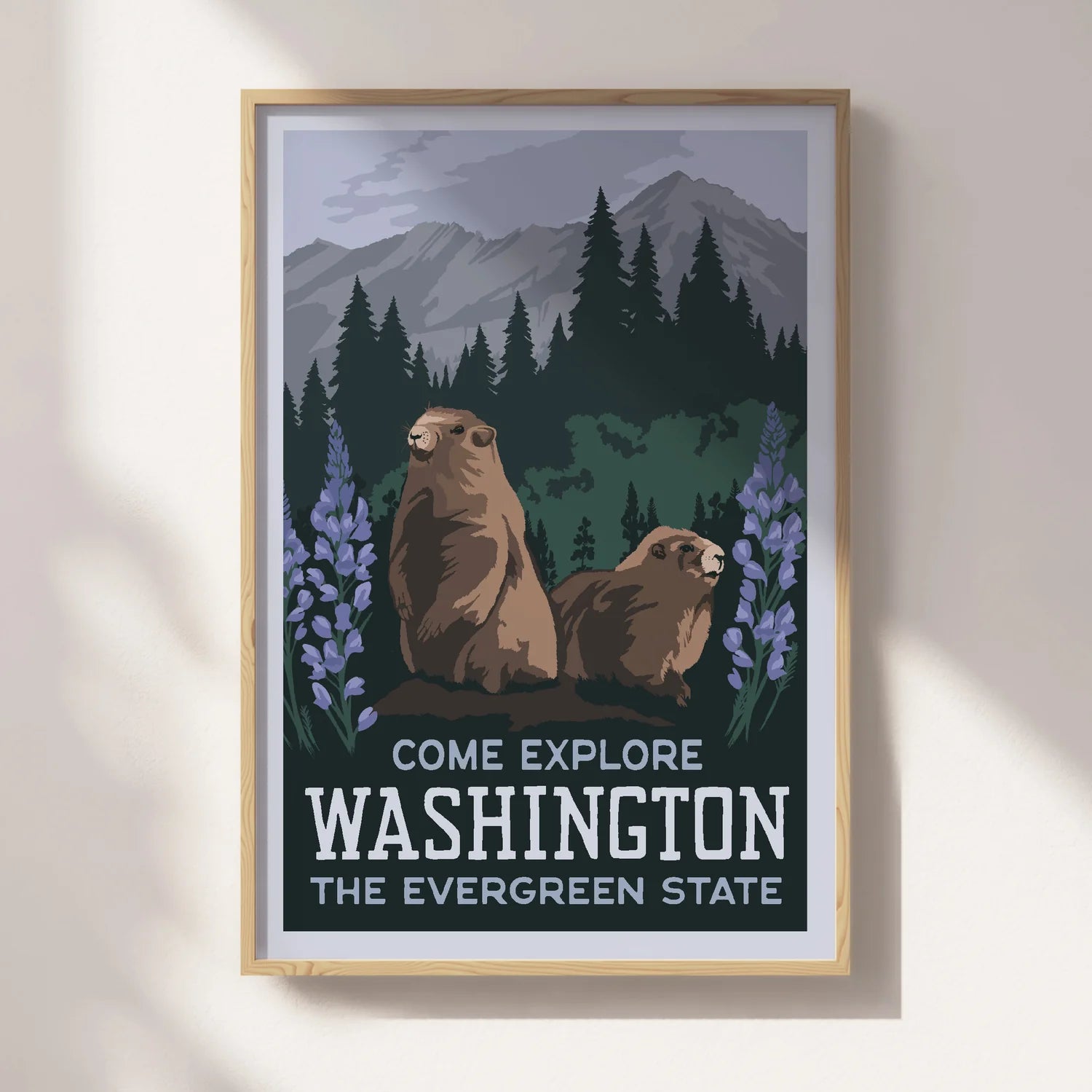 Washington State Olympic Marmot Travel Poster