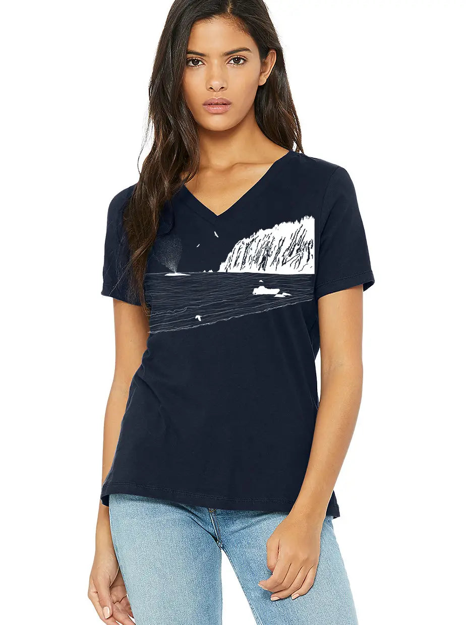 Whale Sighting Navy V-Neck Short Sleeve Shirt