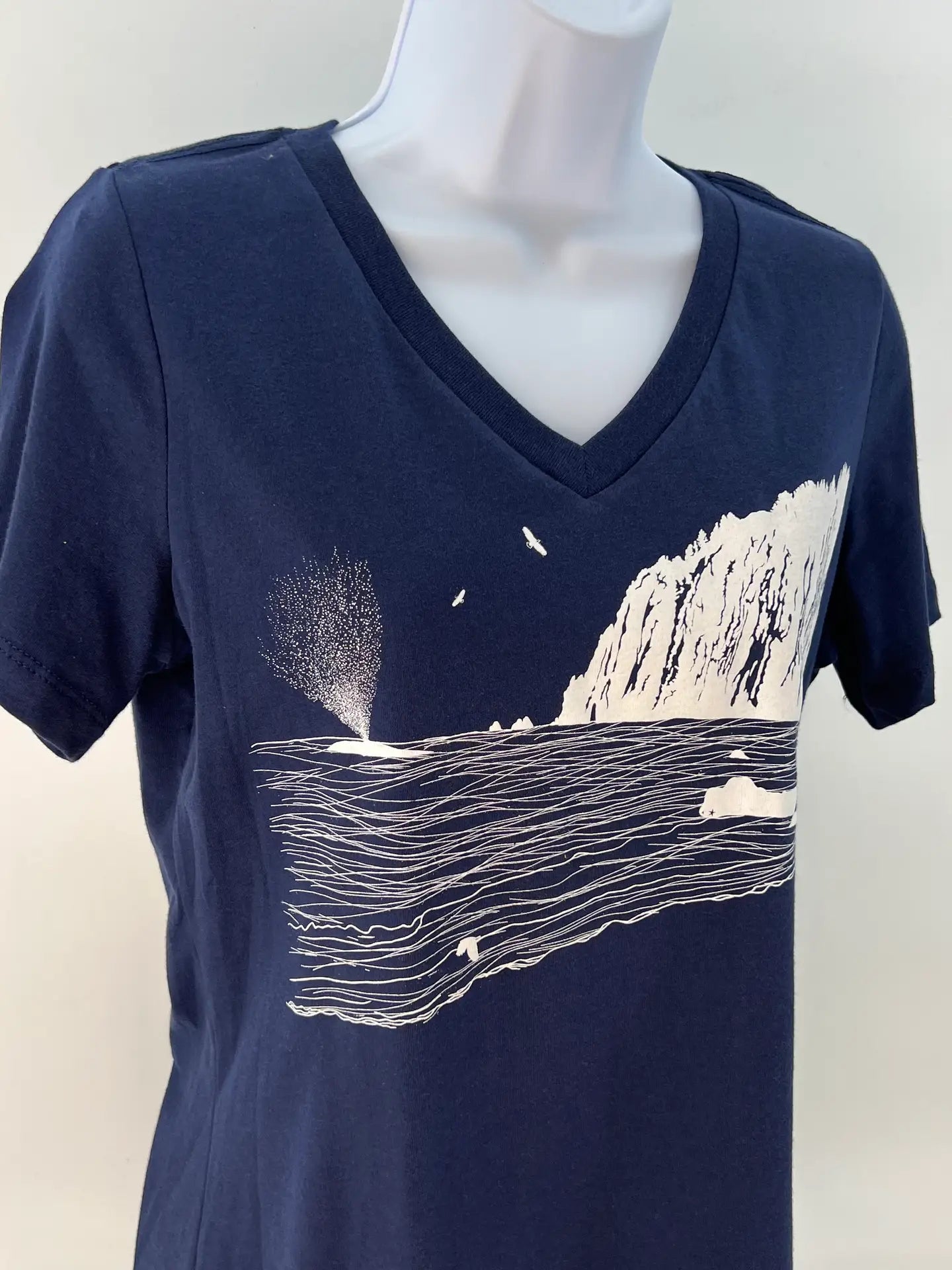 Whale Sighting Navy V-Neck Short Sleeve Shirt