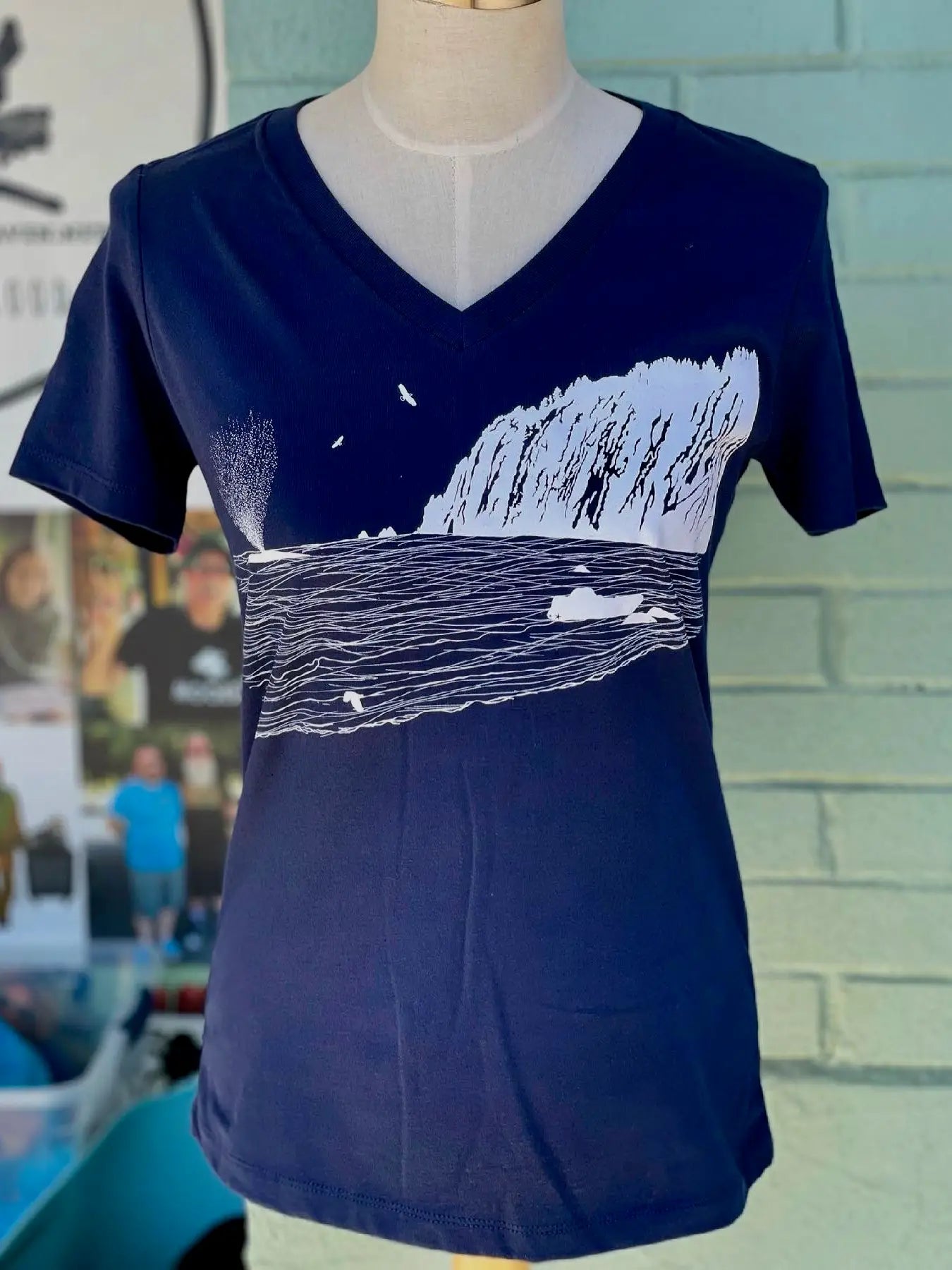 Whale Sighting Navy V-Neck Short Sleeve Shirt