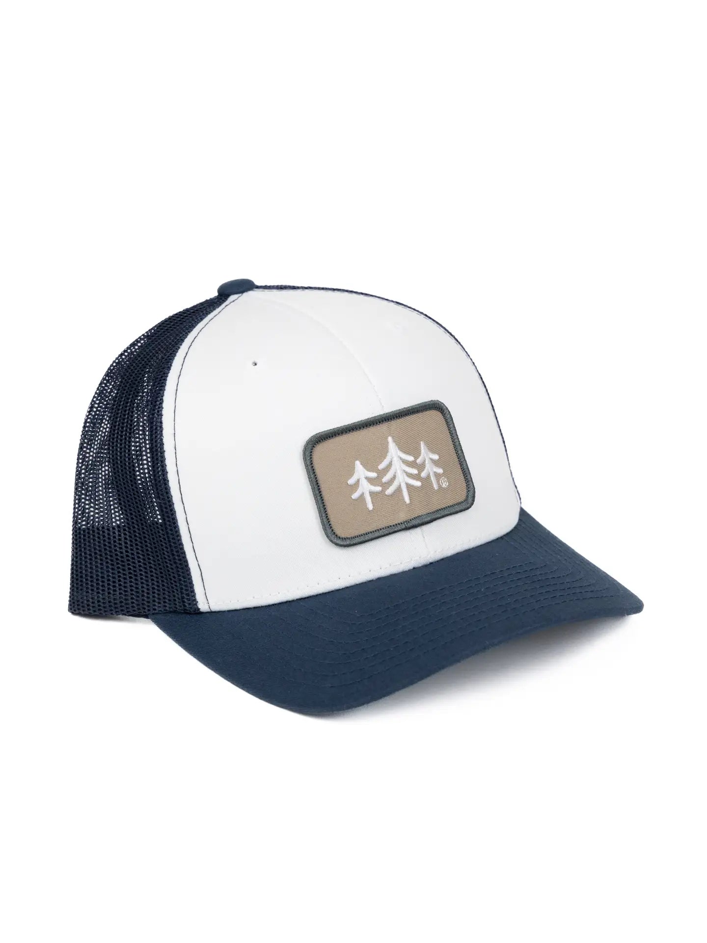 White Navy TriPine Patch Trucker Hat